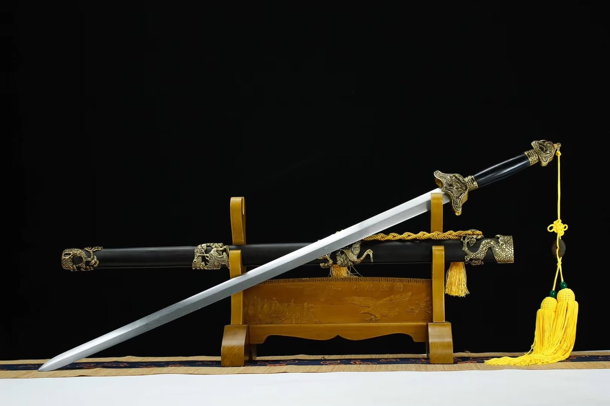 Pine crane jian sword,Damascus steel blade,Black wood,Alloy - Chinese sword shop