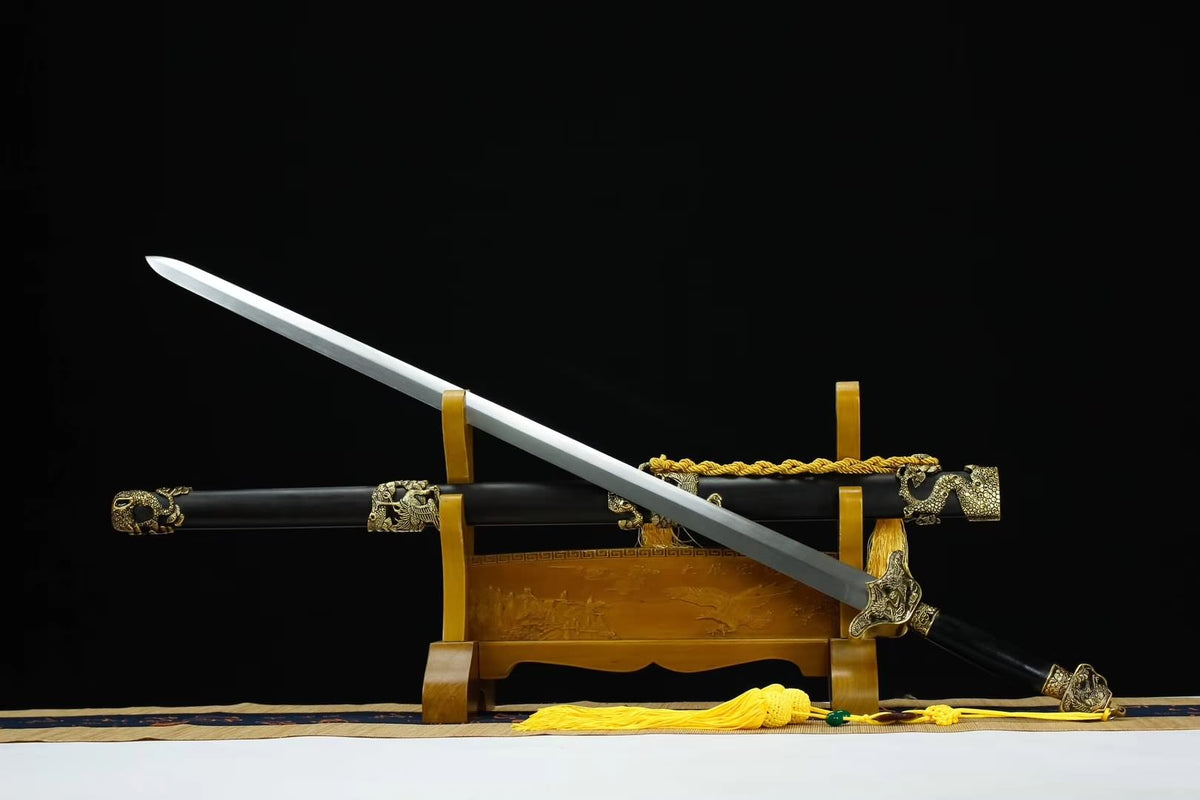 Pine crane jian sword,Damascus steel blade,Black wood,Alloy - Chinese sword shop