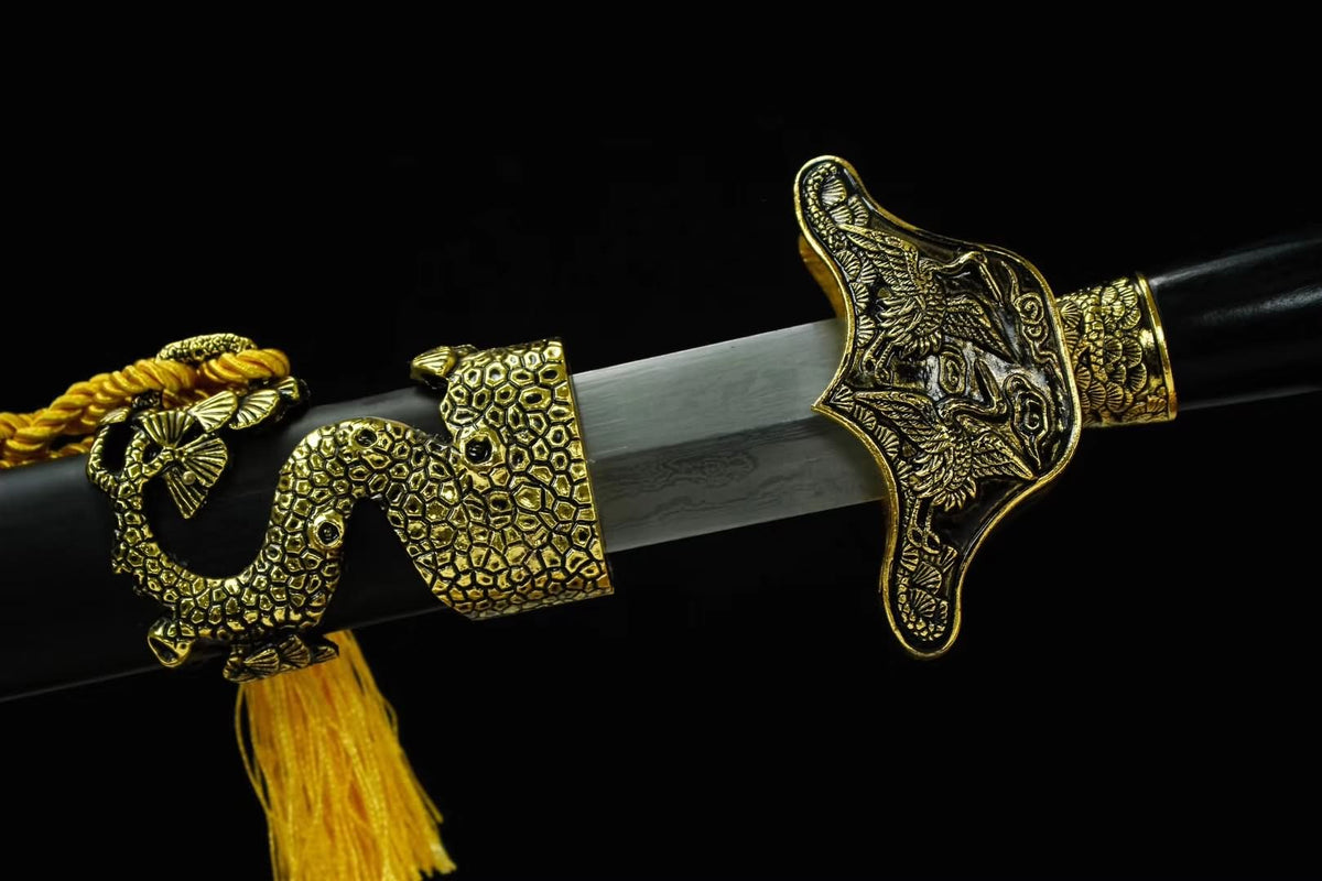 Pine crane jian sword,Damascus steel blade,Black wood,Alloy - Chinese sword shop