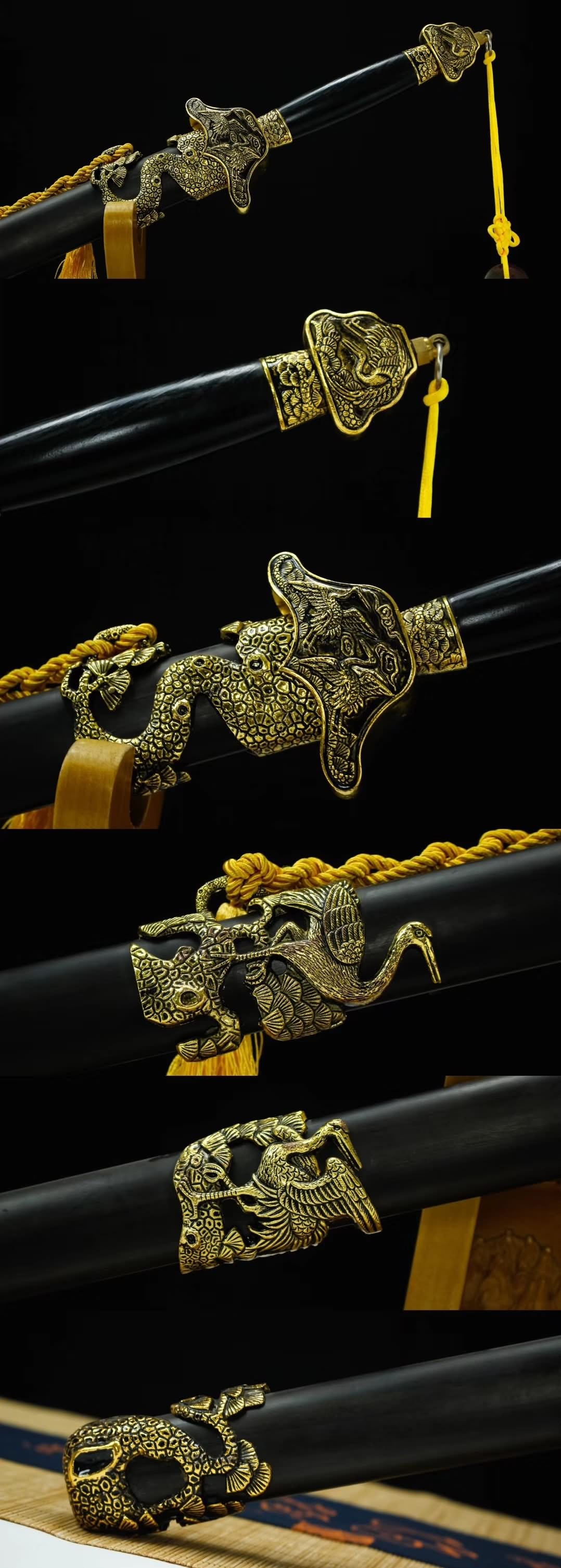 Pine crane jian sword,Damascus steel blade,Black wood,Alloy - Chinese sword shop
