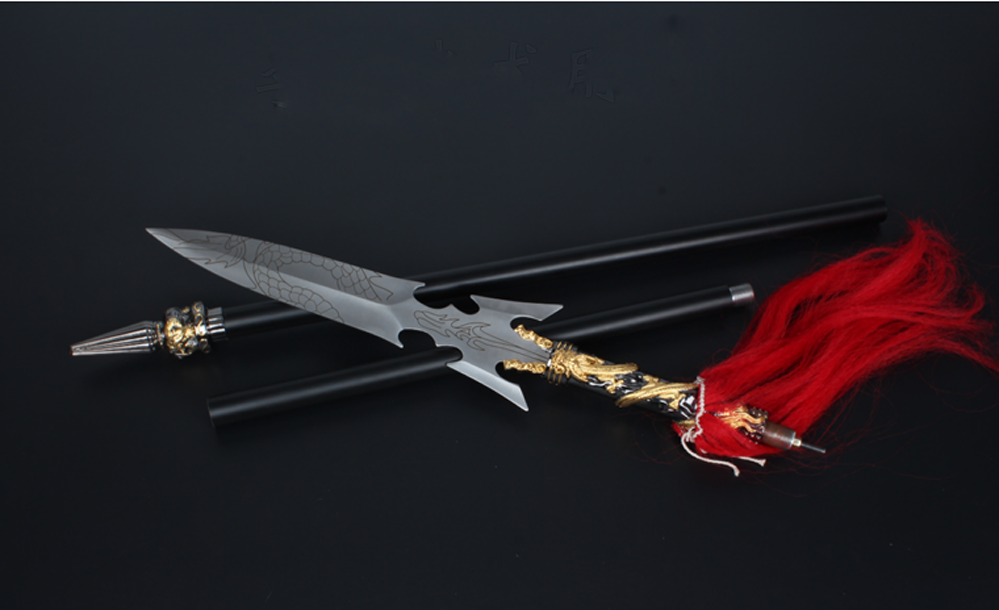 Red-tasselled spear/Stainless steel Spearhead and rod,Length 80 inch - Chinese sword shop