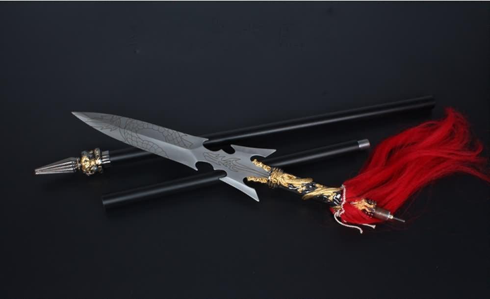 Red-tasselled spear/Stainless steel Spearhead and rod,Length 80 inch - Chinese sword shop