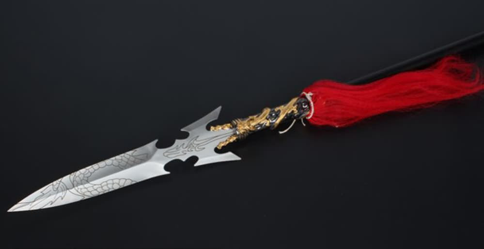 Red-tasselled spear/Stainless steel Spearhead and rod,Length 80 inch - Chinese sword shop
