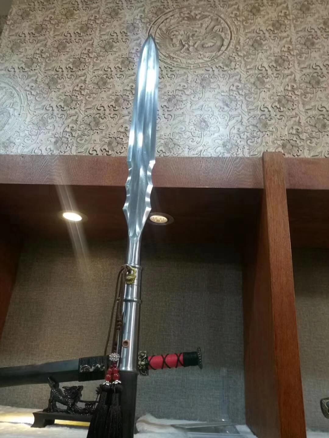 Spear,China lance,Damascus steel Spearhead,Ebony rod - Chinese sword shop