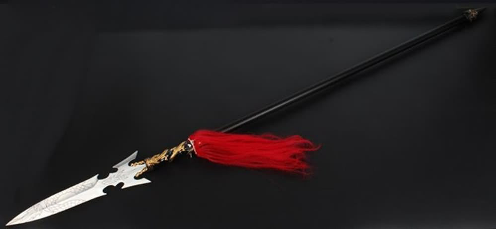 Red-tasselled spear/Stainless steel Spearhead and rod,Length 80 inch - Chinese sword shop
