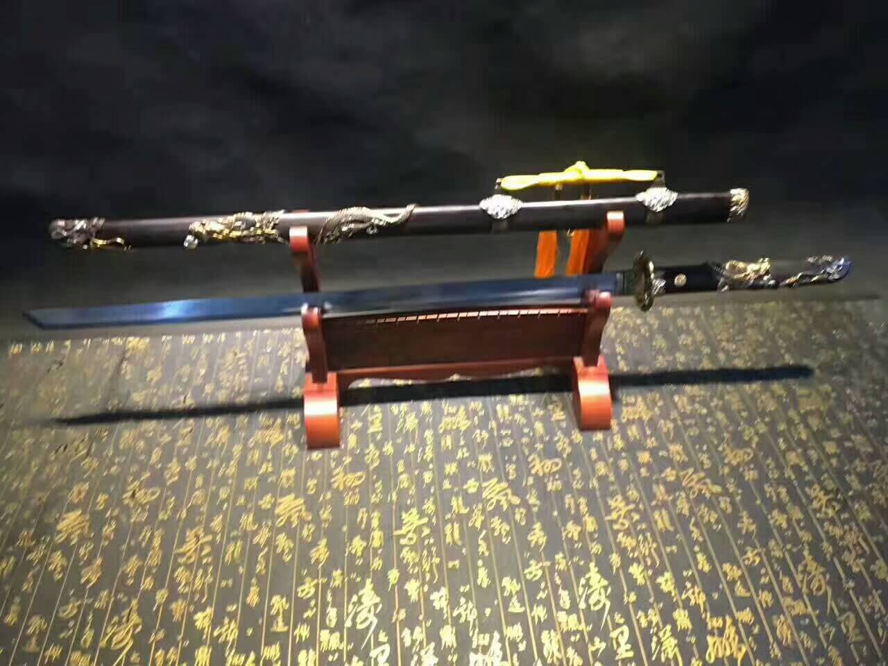 Tang dao(Damascus steel bade,Ebony scabbard,Brass fittings)Full tang,Length 45" - Chinese sword shop