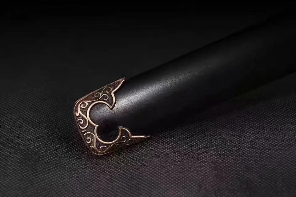 Ring-pommel tang jian/Damascus Steel blade/Black scabbard/Brass fittings - Chinese sword shop