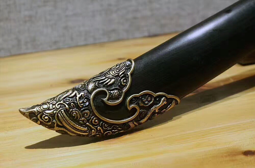 Cut horse broadsword(Folded steel blade,Ebony Scabbard,Brass fitting)Full tang - Chinese sword shop