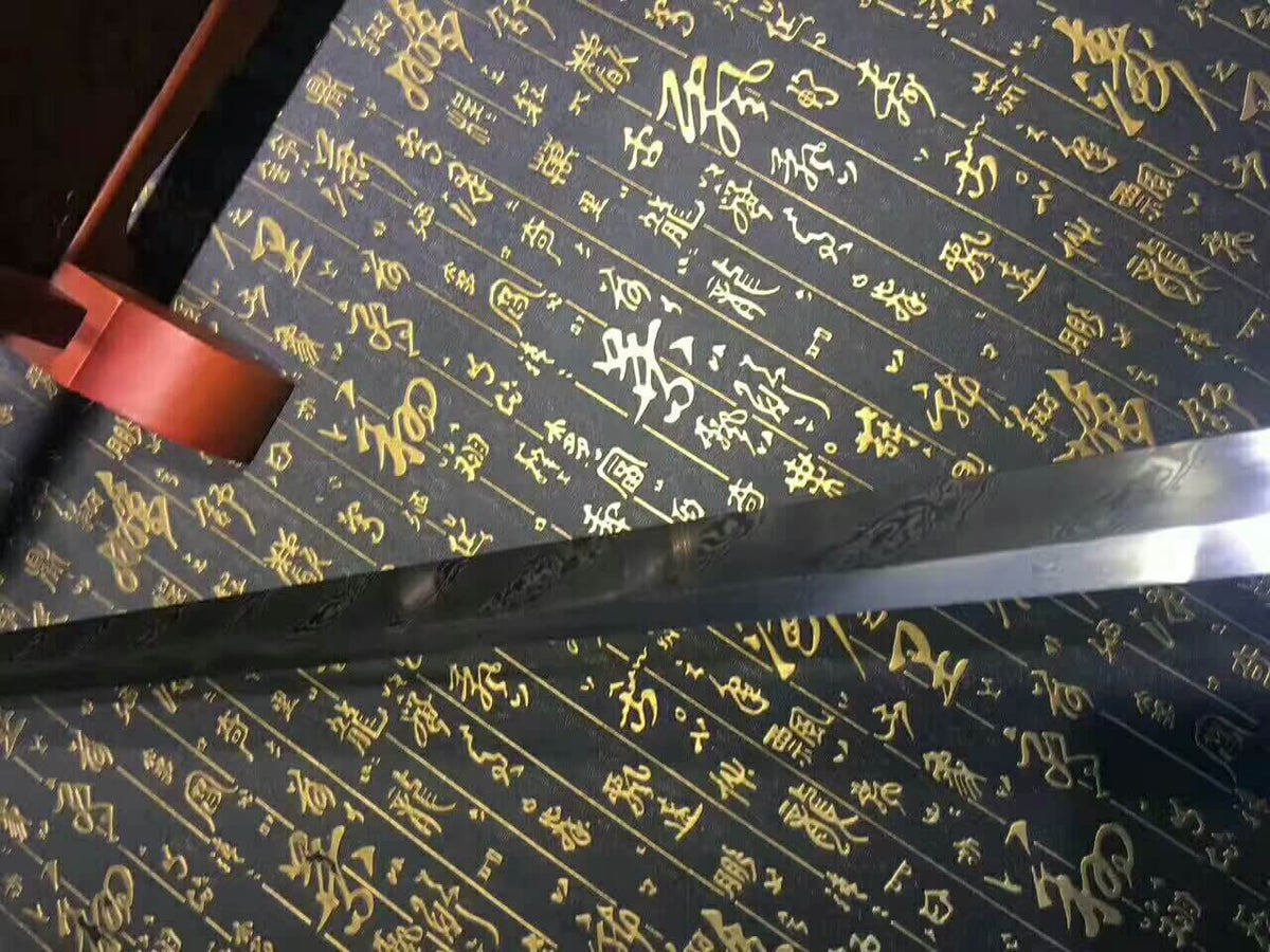Tang dao(Damascus steel bade,Ebony scabbard,Brass fittings)Full tang,Length 45" - Chinese sword shop