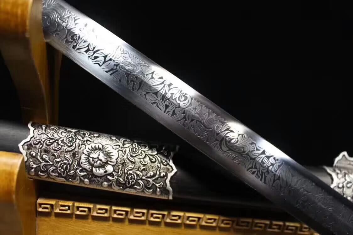 Tang jian,High carbon steel blade,Black scabbard,Alloy fitting - Chinese sword shop