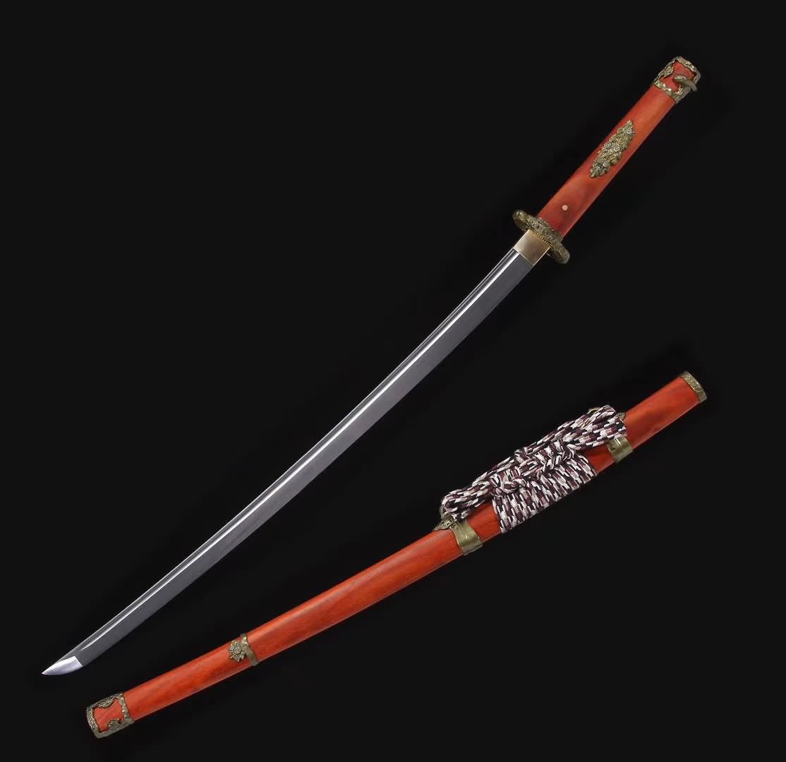 Samurai Sword Tachi Forged High Carbon Steel Blade Redwood Scabbard