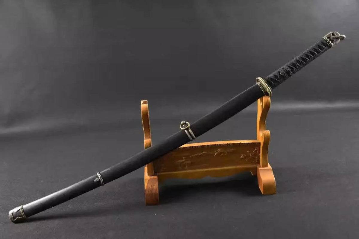 Katana,tachi,Medium carbon steel,Black scabbard,Alloy fitting,Full tang,Length 39 inch - Chinese sword shop