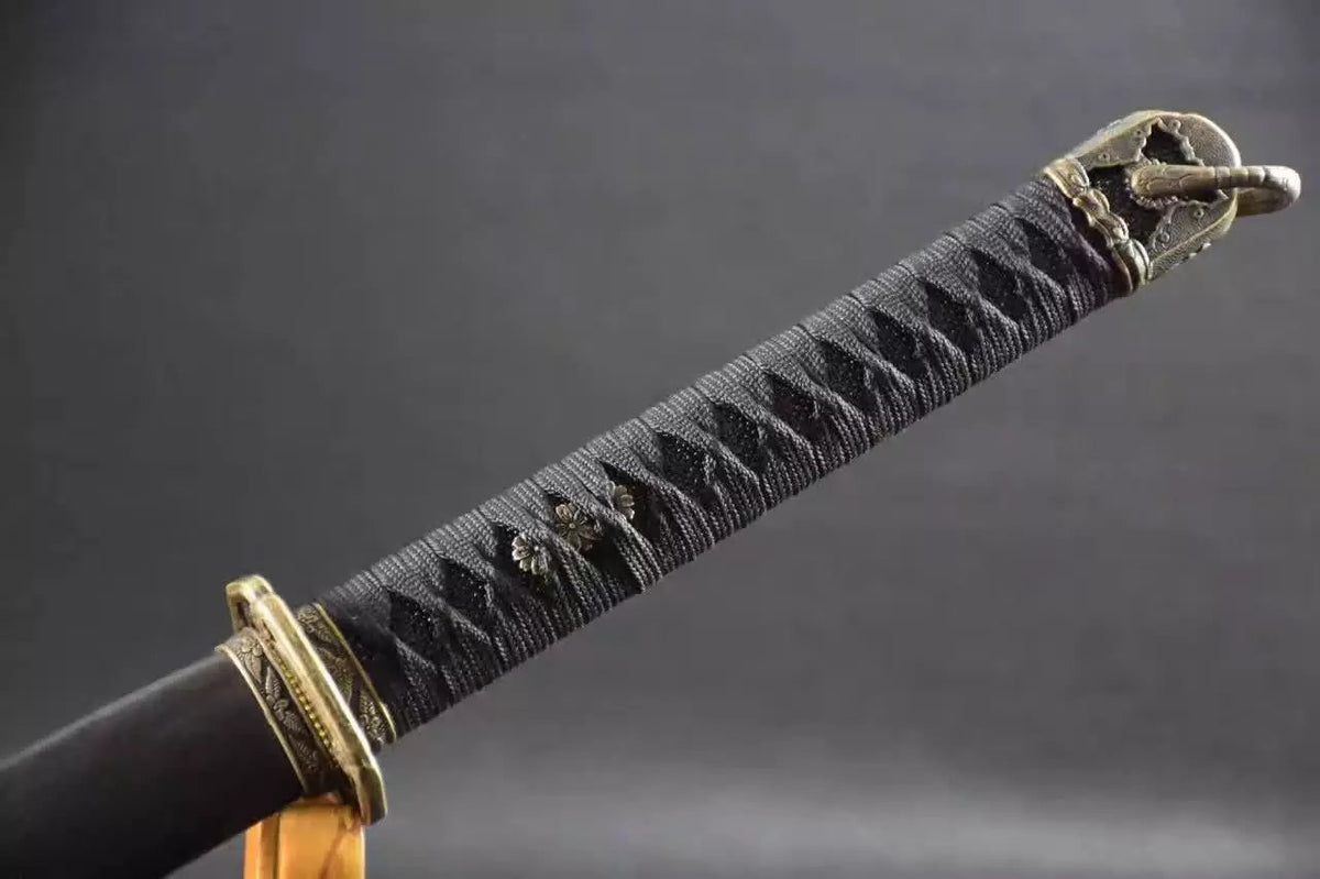 Katana,tachi,Medium carbon steel,Black scabbard,Alloy fitting,Full tang,Length 39 inch - Chinese sword shop