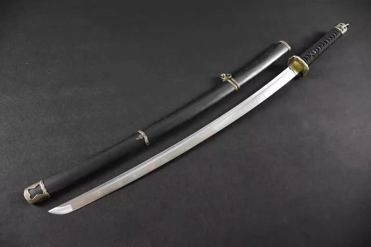Katana,tachi,Medium carbon steel,Black scabbard,Alloy fitting,Full tang,Length 39 inch - Chinese sword shop
