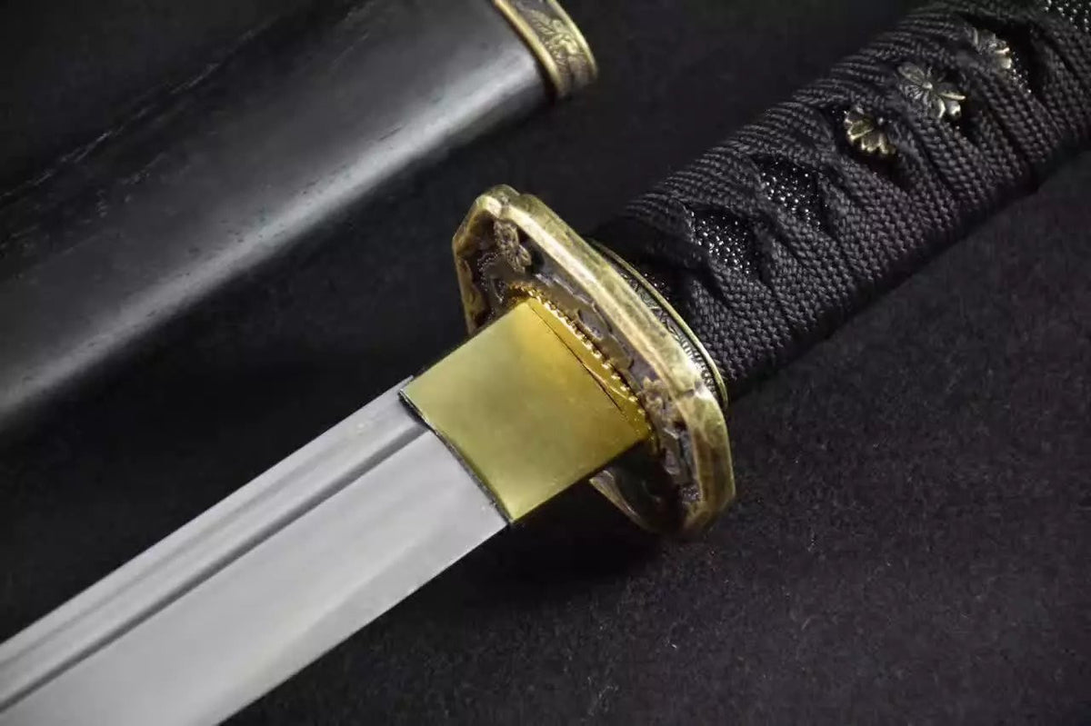 Katana,tachi,Medium carbon steel,Black scabbard,Alloy fitting,Full tang,Length 39 inch - Chinese sword shop