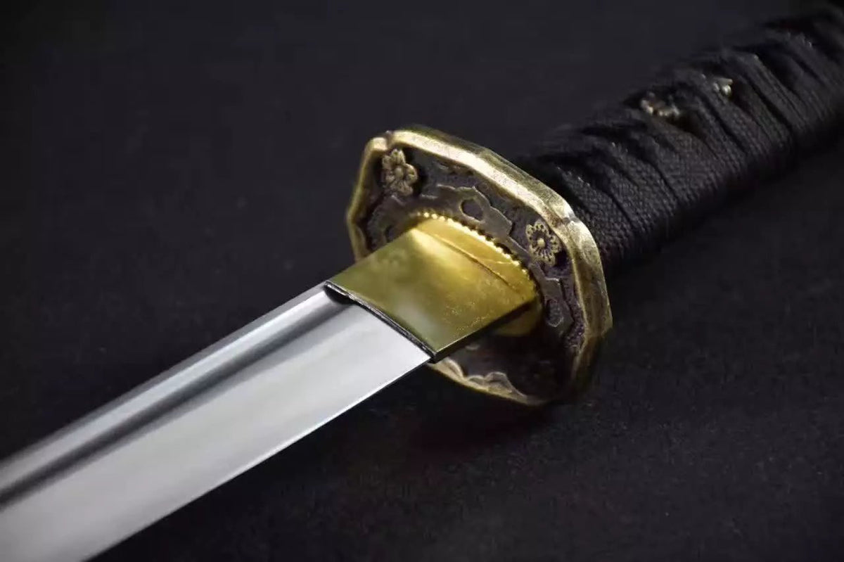 Katana,tachi,Medium carbon steel,Black scabbard,Alloy fitting,Full tang,Length 39 inch - Chinese sword shop