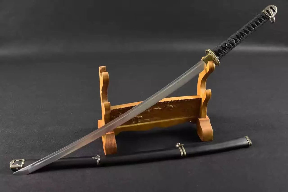 Katana,tachi,Medium carbon steel,Black scabbard,Alloy fitting,Full tang,Length 39 inch - Chinese sword shop