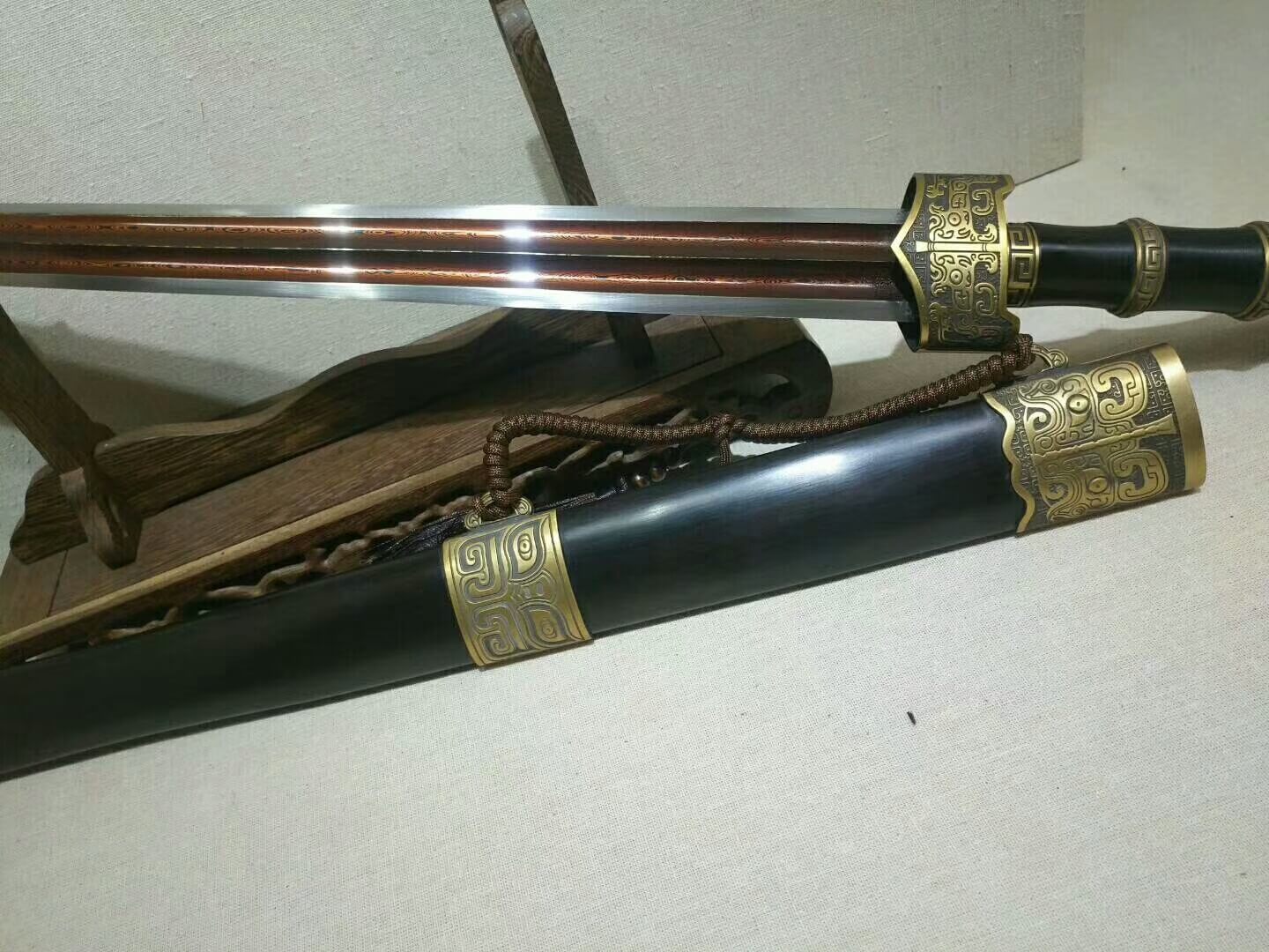 TaiA jian,Damascus steel red blade,Ebony scabbard,Brass fittings - Chinese sword shop