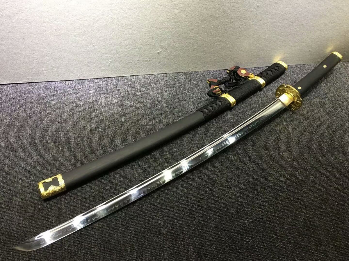 Nihontou Tachi/Katana/High carbon steel/Black wood,Alloy tosogu/Full tang - Chinese sword shop