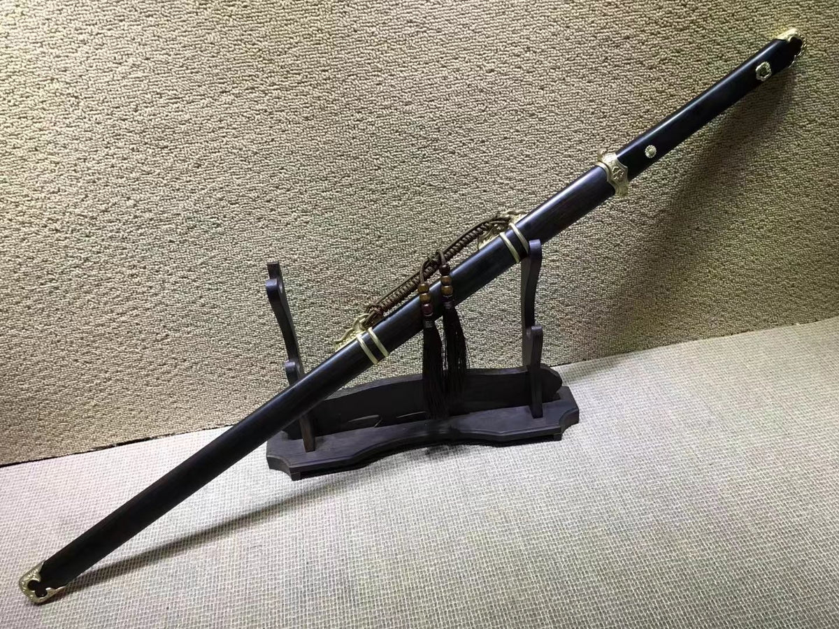 Tang dao,Damascus steel blue blade,Ebony scabbard,Brass fittings - Chinese sword shop