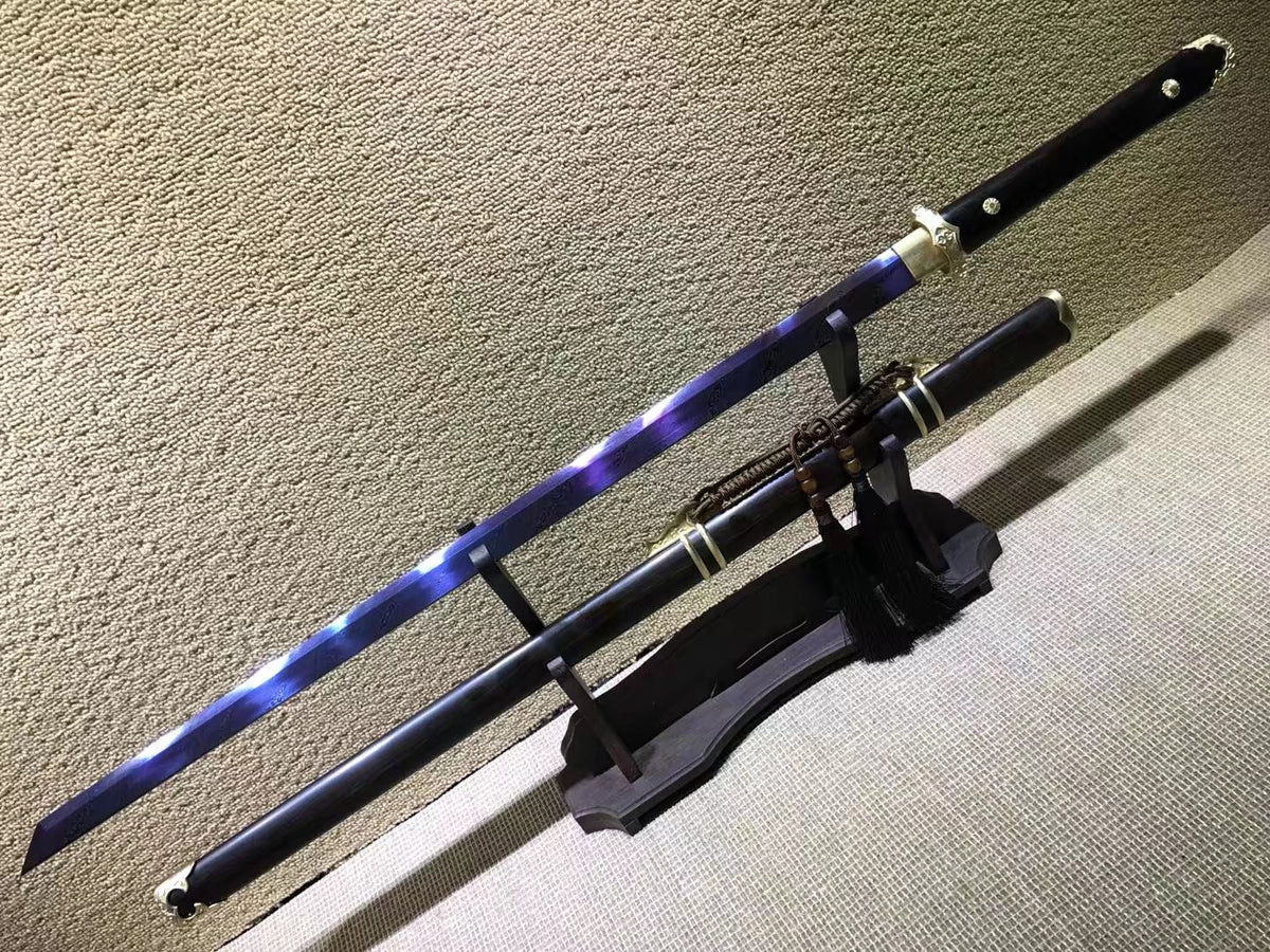 Tang dao,Damascus steel blue blade,Ebony scabbard,Brass fittings - Chinese sword shop