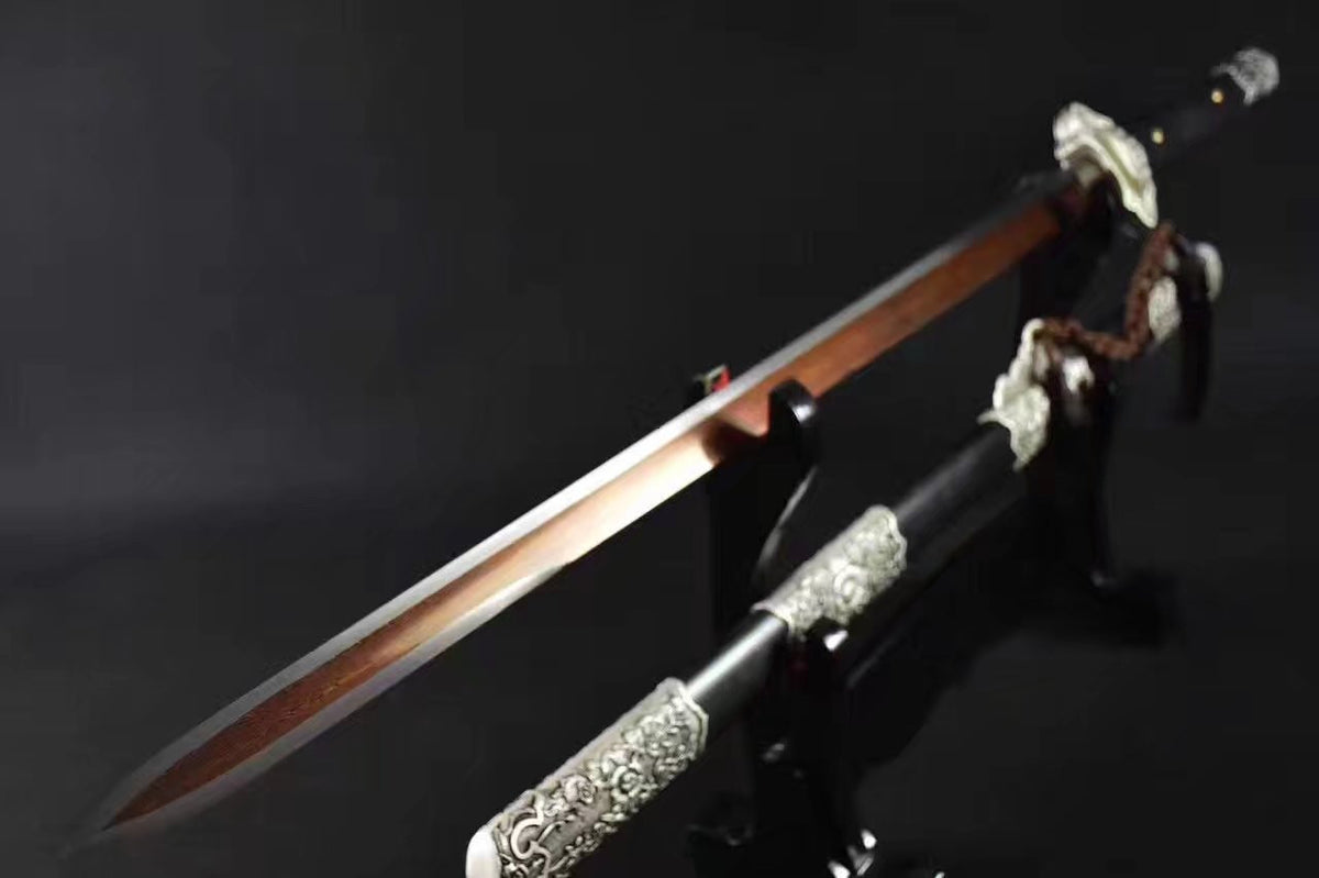Tang dao,Damascus steel red blade,Black wood scabbard,Full tang - Chinese sword shop