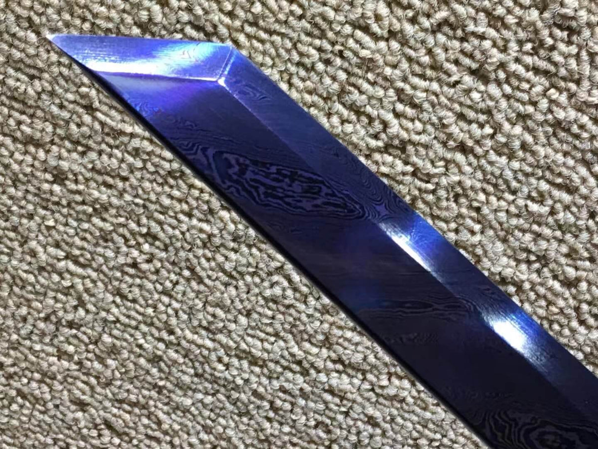 Tang dao,Damascus steel blue blade,Ebony scabbard,Brass fittings - Chinese sword shop