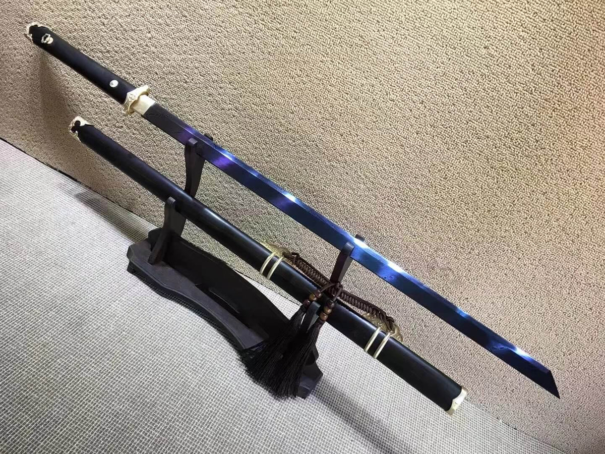 Tang dao,Damascus steel blue blade,Ebony scabbard,Brass fittings - Chinese sword shop