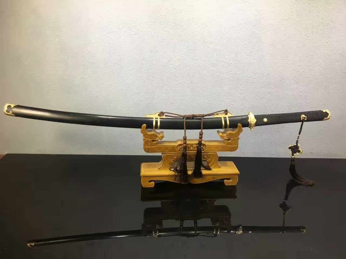 Tang dao(High carbon steel blade,Ebony scabbard,Brass,Fish handle)Full tang - Chinese sword shop