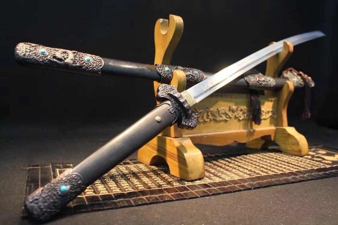 Tang dao,Machete,High carbon steel blade,Alloy,Black wood - Chinese sword shop