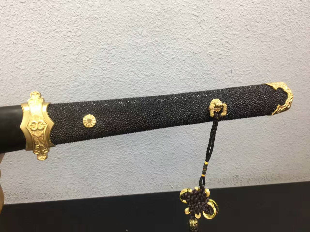 Tang dao(High carbon steel blade,Ebony scabbard,Brass,Fish handle)Full tang - Chinese sword shop