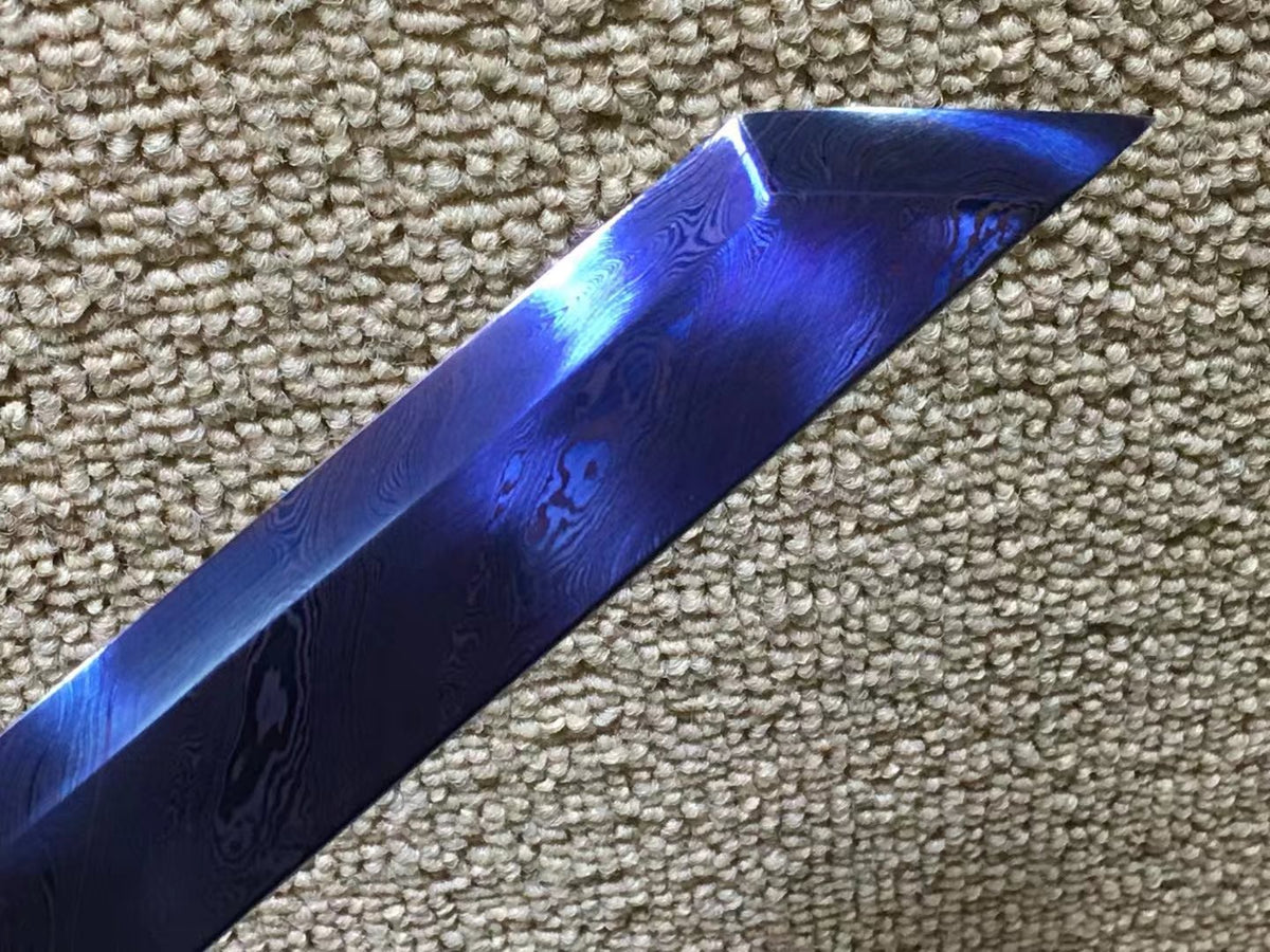 Tang dao,Damascus steel blue blade,Ebony scabbard,Brass fittings - Chinese sword shop