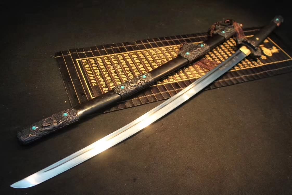 Tang dao,Machete,High carbon steel blade,Alloy,Black wood - Chinese sword shop
