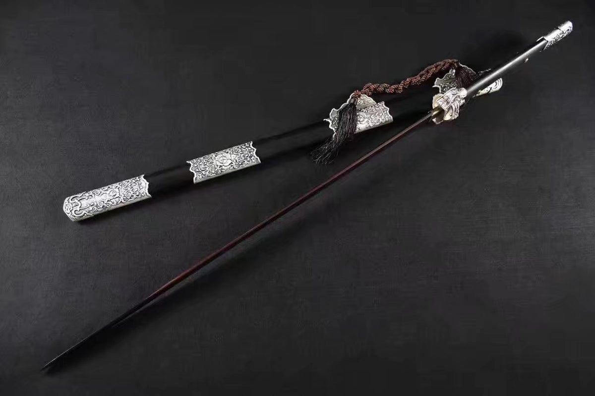 Tang dao,Damascus steel red blade,Black wood scabbard,Full tang - Chinese sword shop