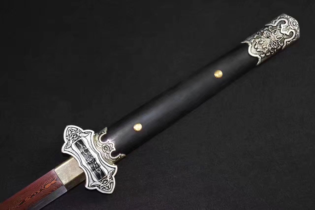 Tang dao,Damascus steel red blade,Black wood scabbard,Full tang - Chinese sword shop
