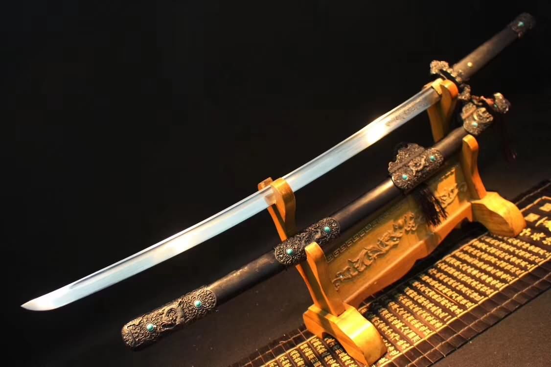 Tang dao,Machete,High carbon steel blade,Alloy,Black wood - Chinese sword shop