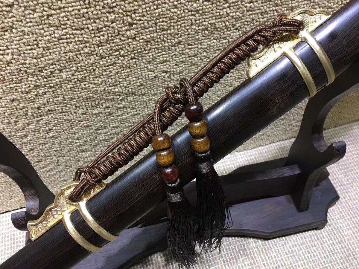 Tang dao,Damascus steel blue blade,Ebony scabbard,Brass fittings - Chinese sword shop