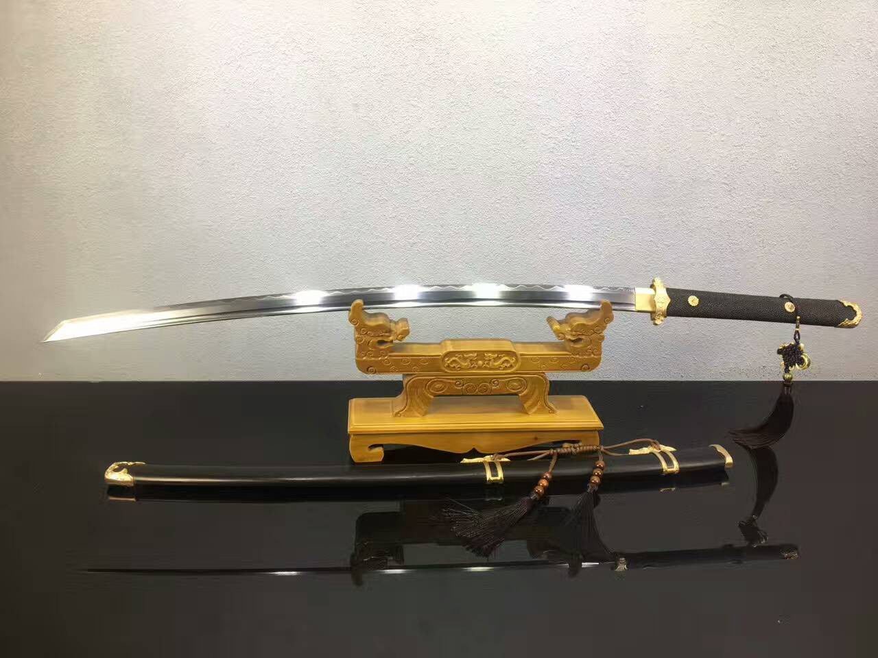 Tang dao(High carbon steel blade,Ebony scabbard,Brass,Fish handle)Full tang - Chinese sword shop