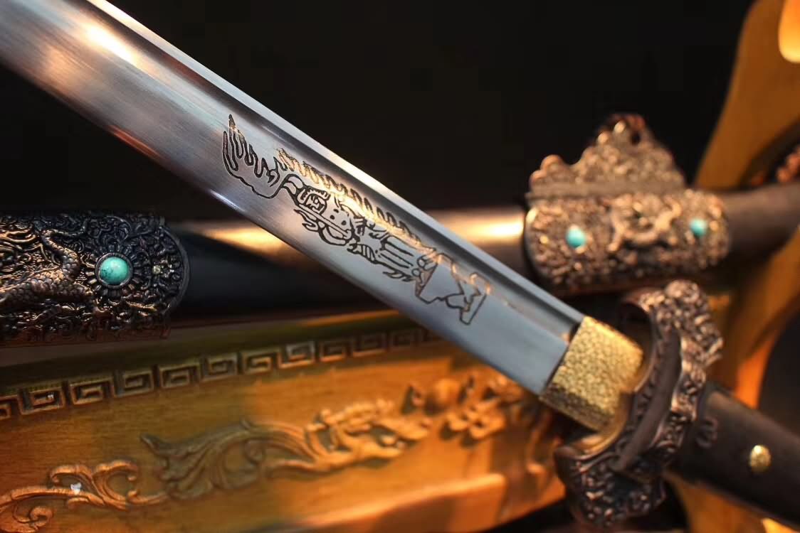 Tang dao,Machete,High carbon steel blade,Alloy,Black wood - Chinese sword shop