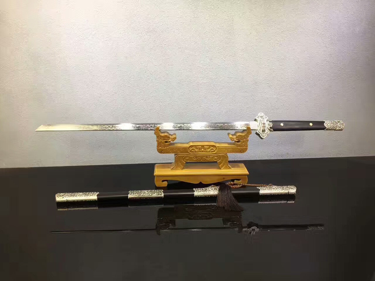 Tang sword,High carbon steel etching blade,Black scabbard,Alloy fittings - Chinese sword shop