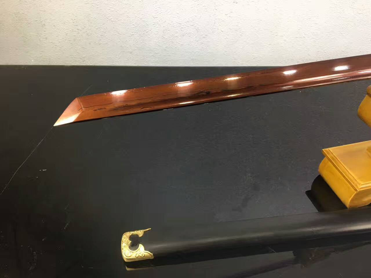 Tang dao(Pattern steel red blade,Black wood scabbard,Brass fitted)Full tang,Length 40" - Chinese sword shop