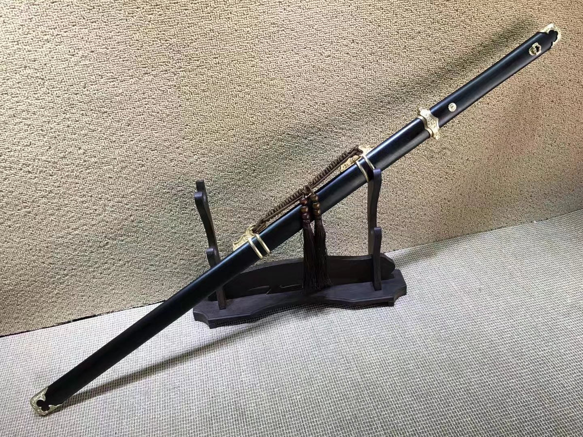 Tang dao,Damascus steel blue blade,Ebony scabbard,Brass fittings - Chinese sword shop