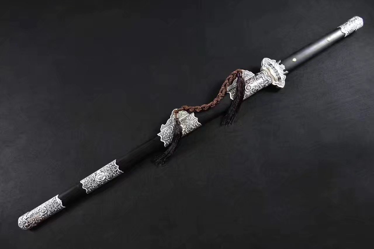 Tang dao,Damascus steel red blade,Black wood scabbard,Full tang - Chinese sword shop