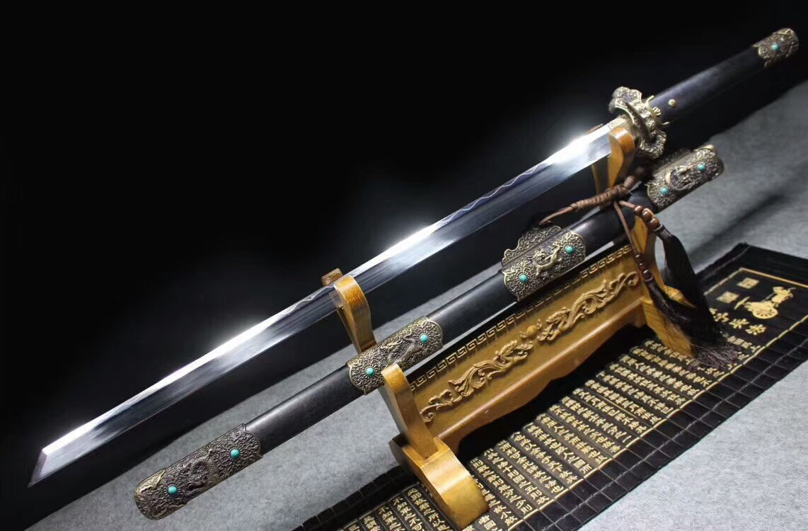 Tang sword(High carbon steel burn blade,Black scabbard,Alloy fitted)Length 41 " - Chinese sword shop