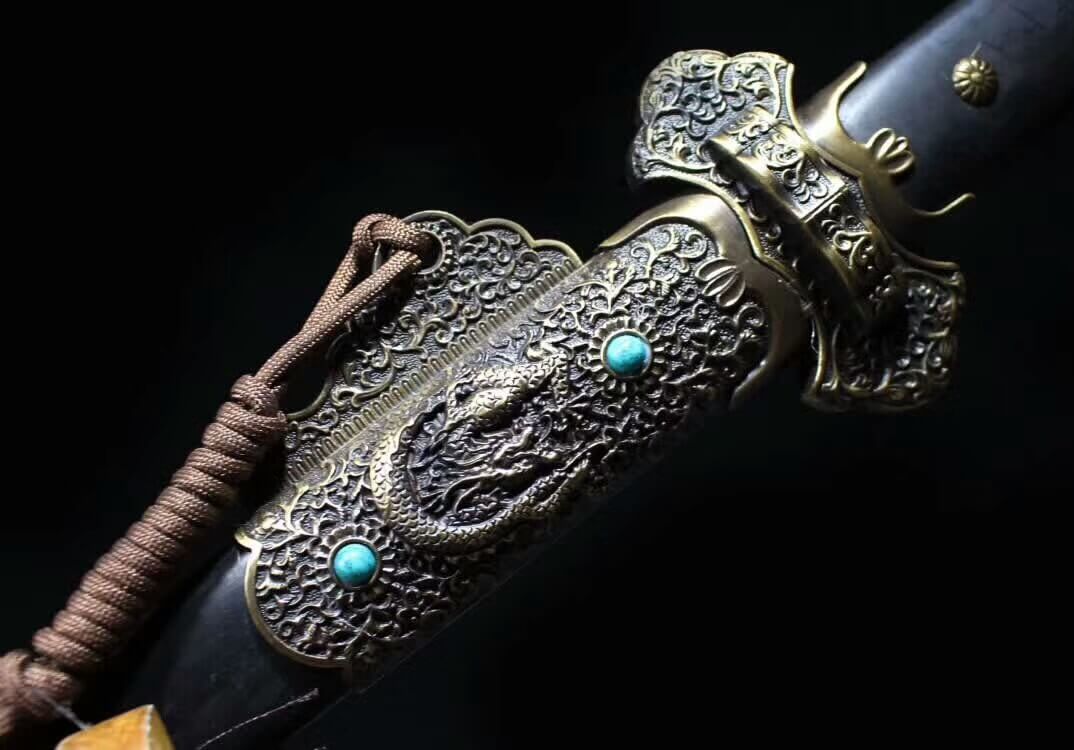 Tang sword(High carbon steel burn blade,Black scabbard,Alloy fitted)Length 41 " - Chinese sword shop
