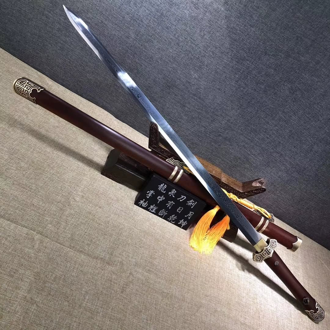 Tang jian sword,Damascus steel blade,Brass fittings,Rosewood scabbard - Chinese sword shop