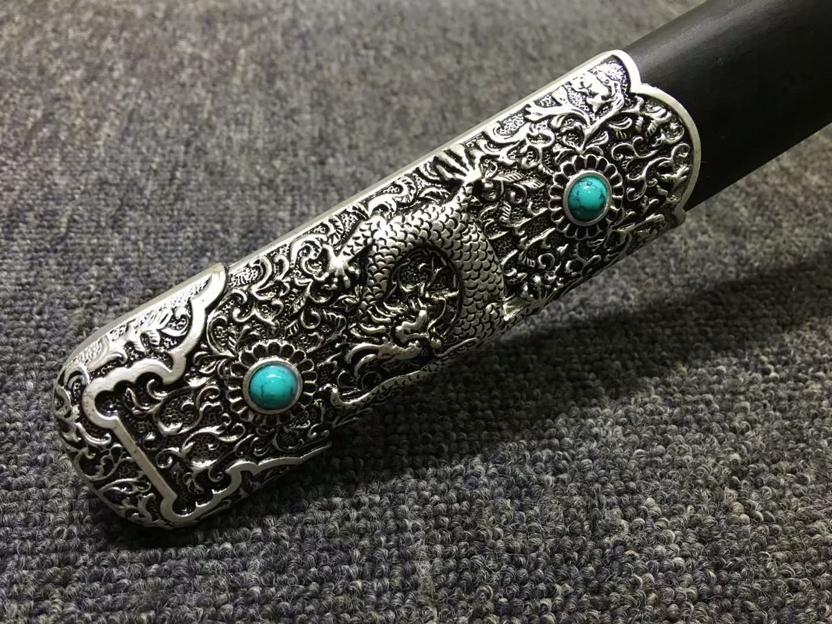 Tang dao,Hand forged High carbon steel burn blade,Black wood,Alloy - Chinese sword shop