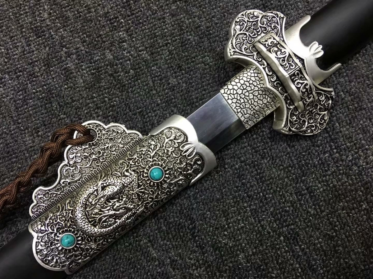 Tang dao,Hand forged High carbon steel burn blade,Black wood,Alloy - Chinese sword shop