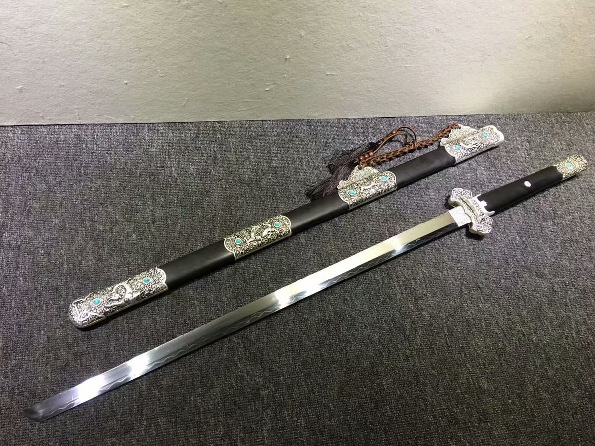 Tang dao,Hand forged High carbon steel burn blade,Black wood,Alloy - Chinese sword shop