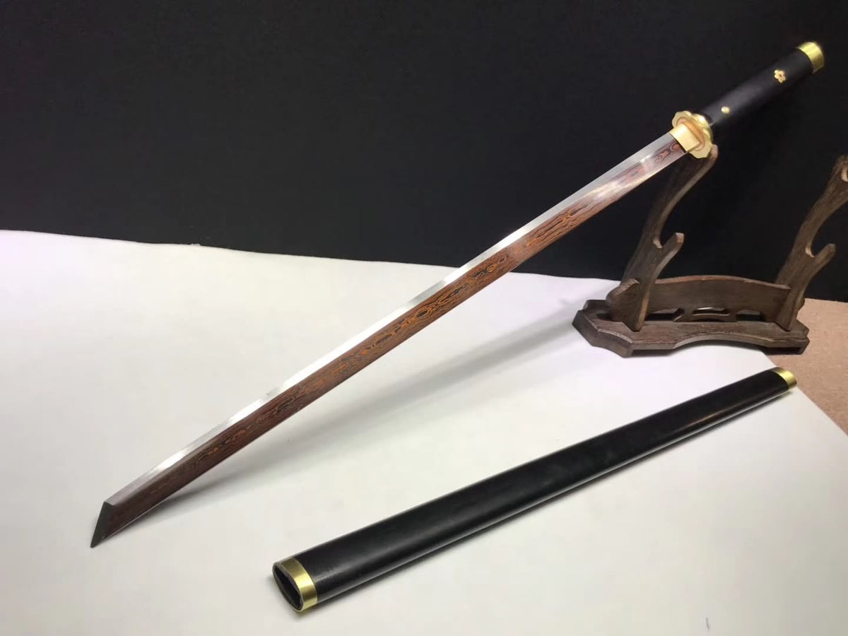 Tang dao sword/Damascus Steel red blade/Black wood scabbard - Chinese sword shop